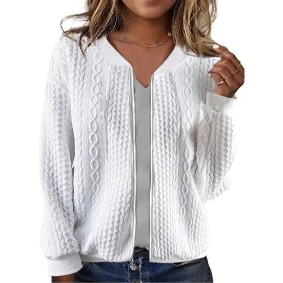 Sweaters - Women's Zip Up Cardigan Sweater Long Sleeve Casual Jacket Large
